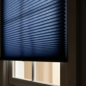 A close-up shot of navy blue honeycomb blinds, clearly showing their rich colour and cellular texture.